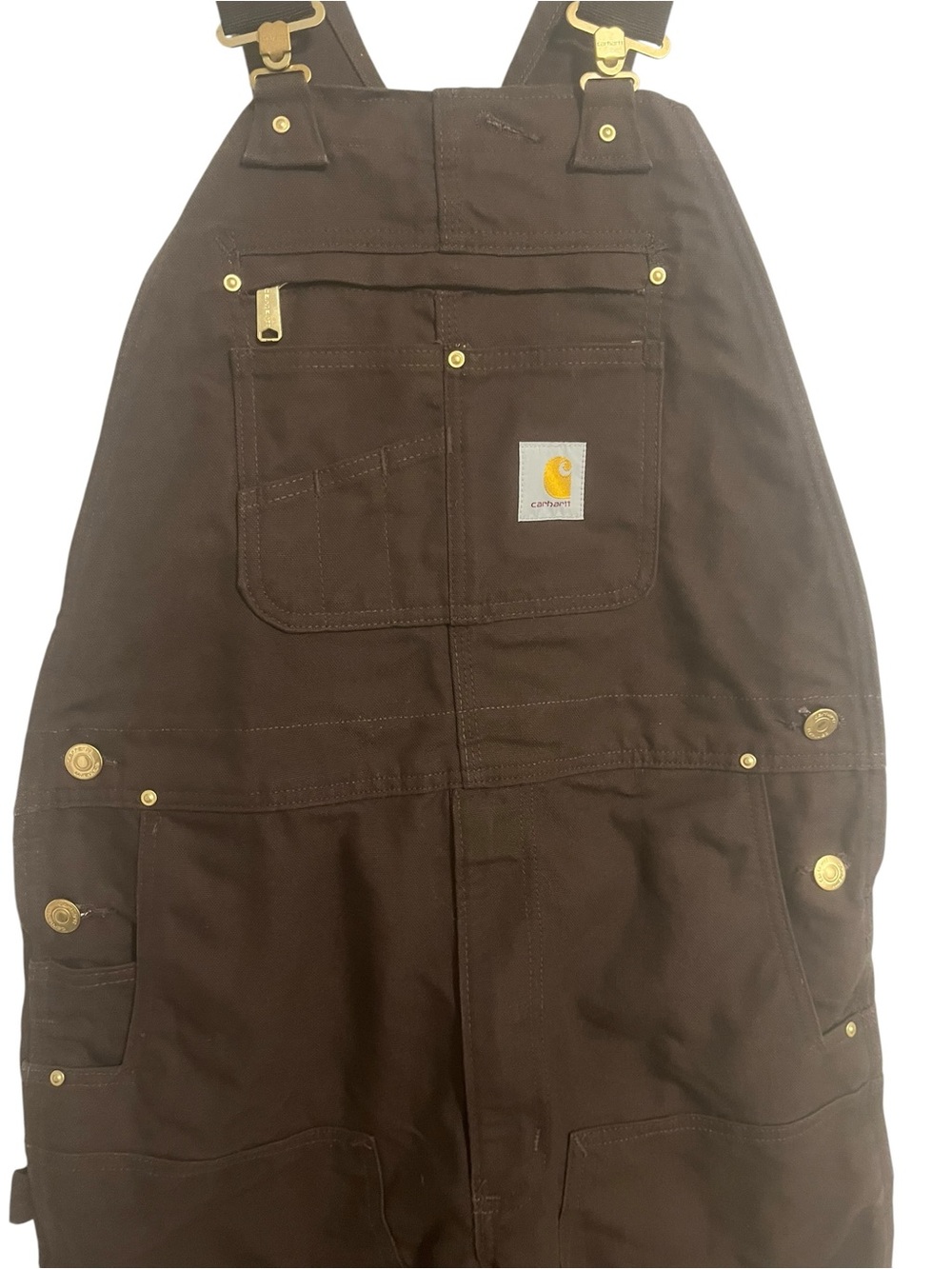 Carhartt Brown Duck Canvas Bib Overalls Relaxed Fit Workwear USA 34x28 - Picture 2 of 6